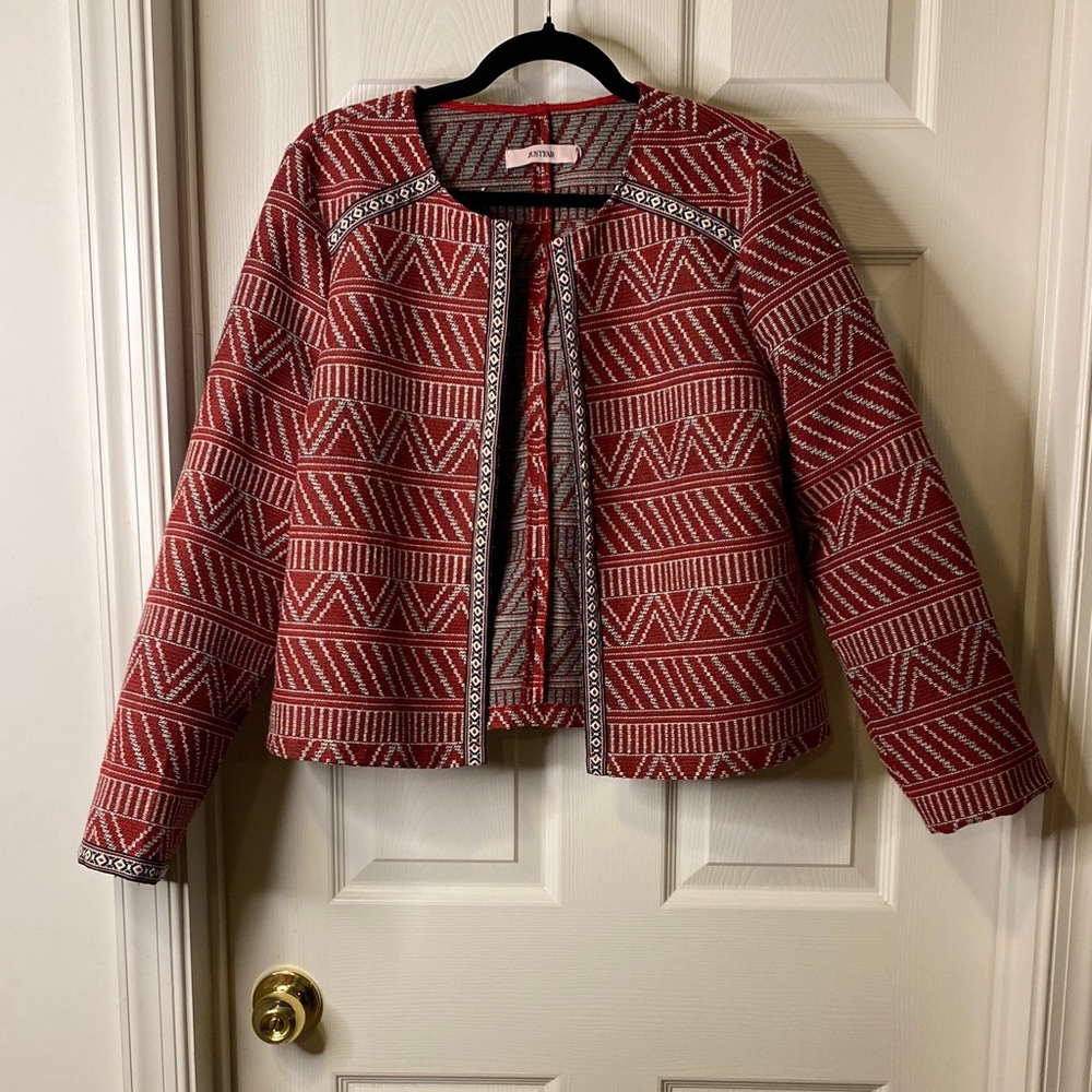 Justfab Red Patterned Women's Jacket - image 1